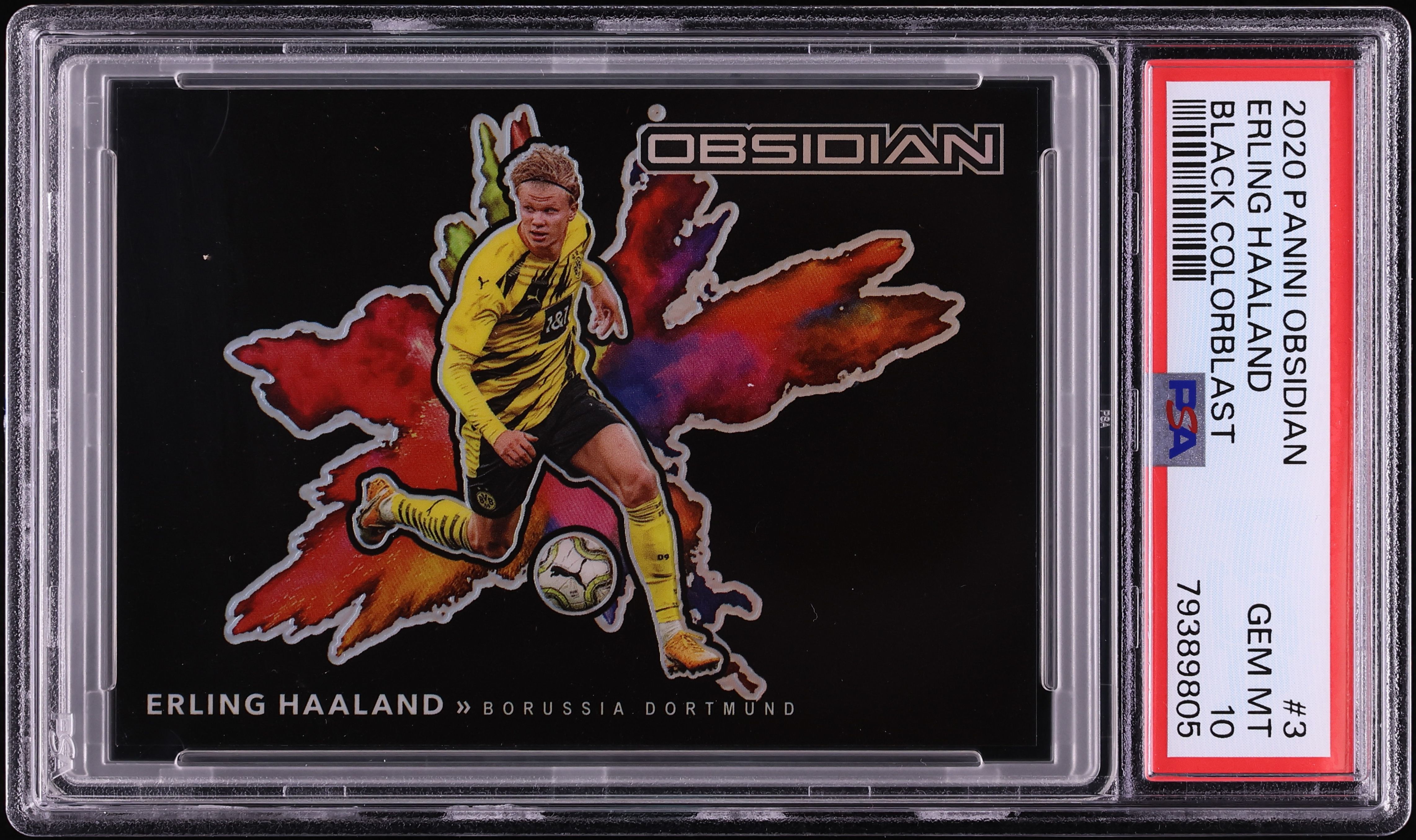 2020 Panini Obsidian Black Colorblast Erling Haaland #3 PSA 10 GEM
