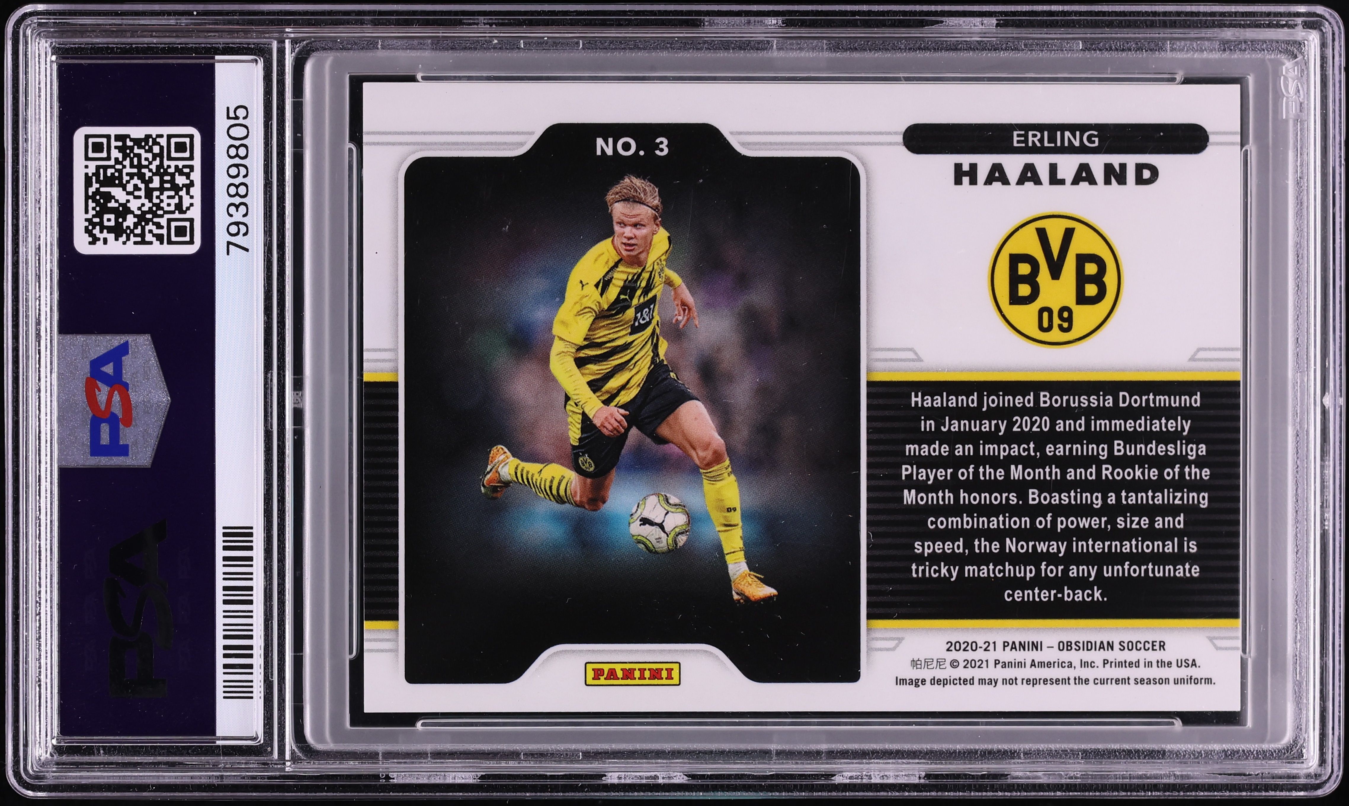 2020 Panini Obsidian Black Colorblast Erling Haaland #3 PSA 10 GEM