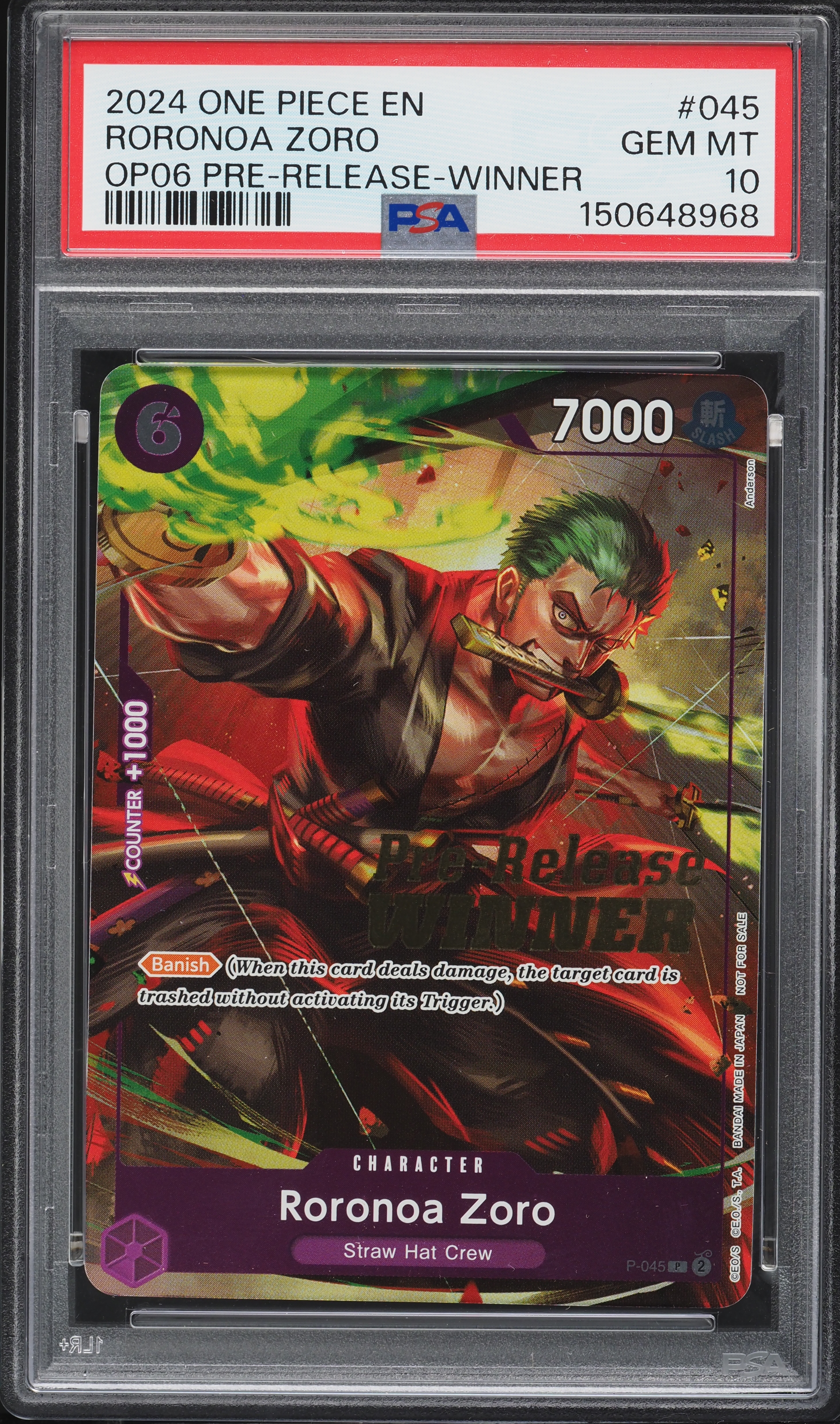 2024 One Piece Promo Pre-Release Winner Roronoa Zoro #P-045 PSA 10