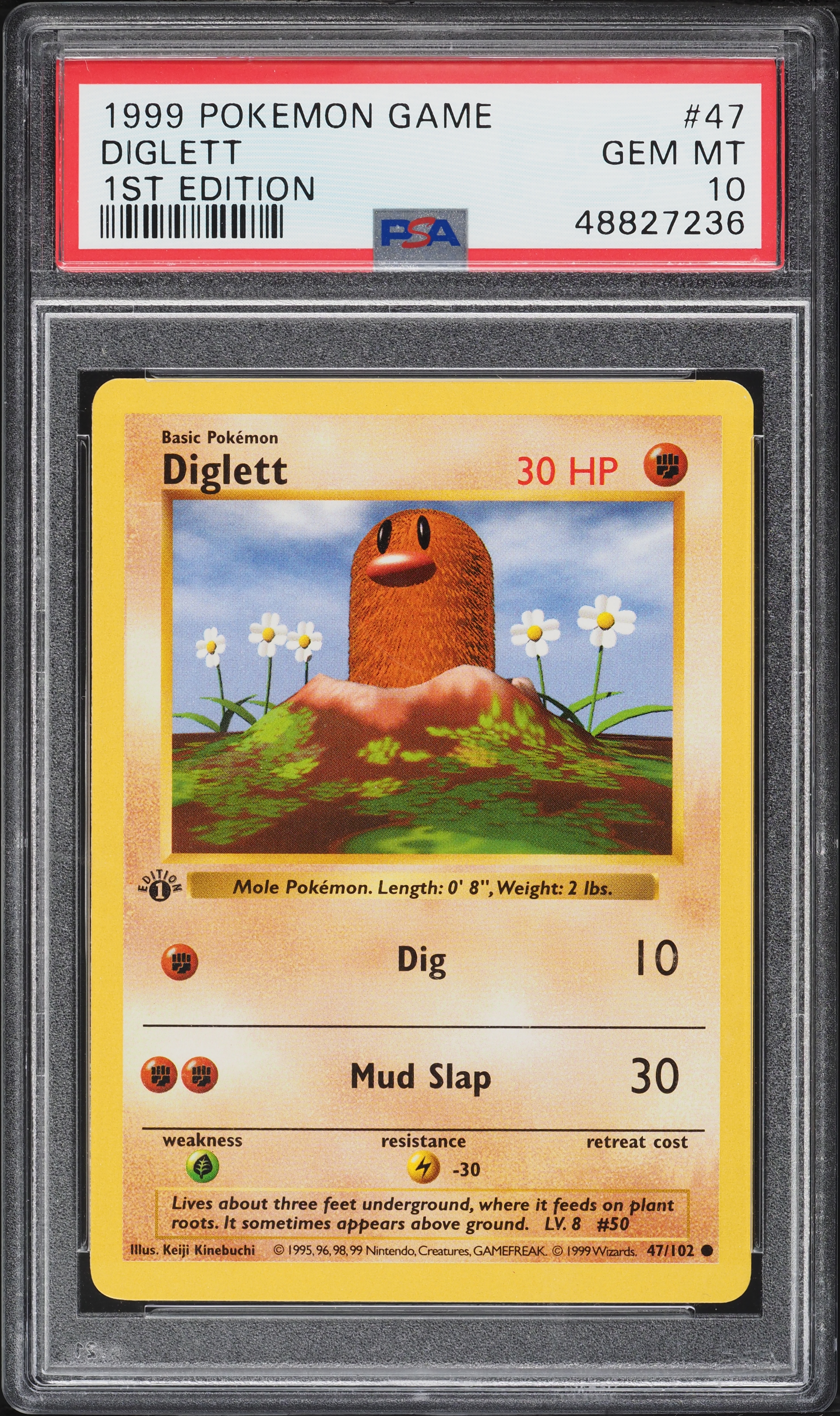 1999 diglett pokemon card Base Set PSA Graded Slab PSA 9 [SG SELLER] – Shazelle-Avenue [F] Dig (10) [FF] Mud Slap (30) 1st edition Holo Diglet :