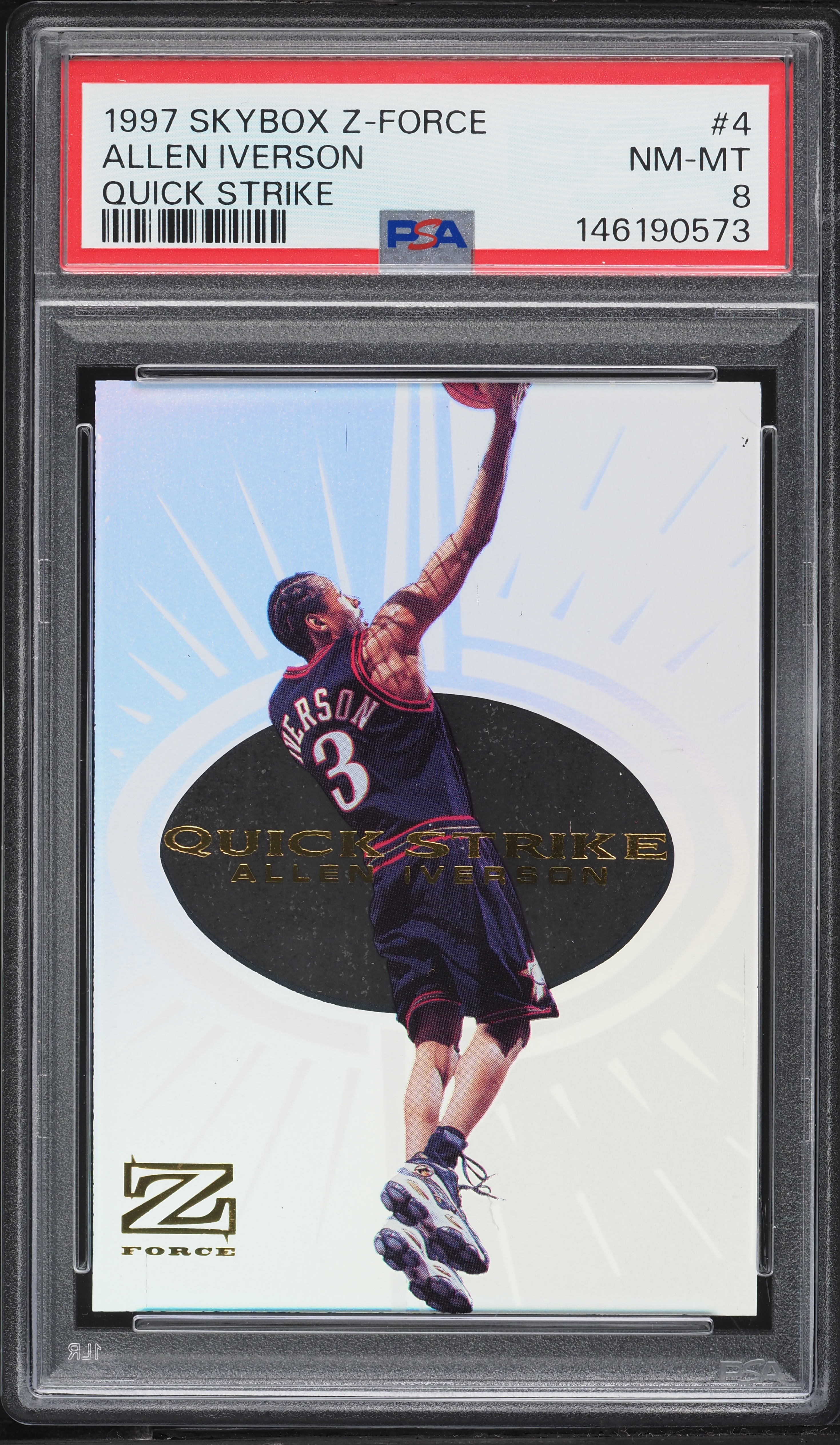 1997 Skybox Z-Force Quick Strike Allen Iverson #4 PSA 8 NM-MT on