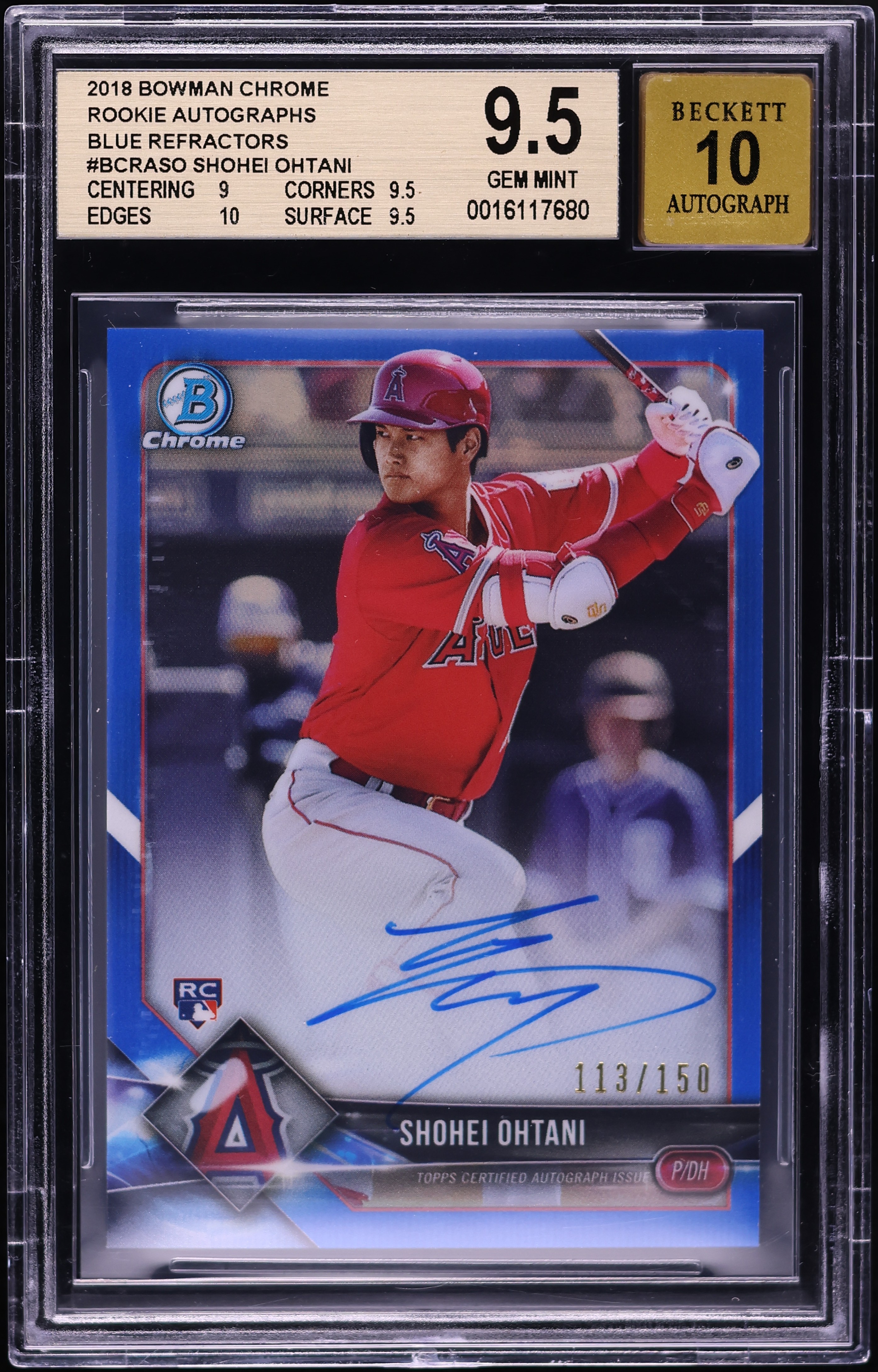 2018 Bowman Chrome Blue Refractor Shohei Ohtani ROOKIE AUTO /150