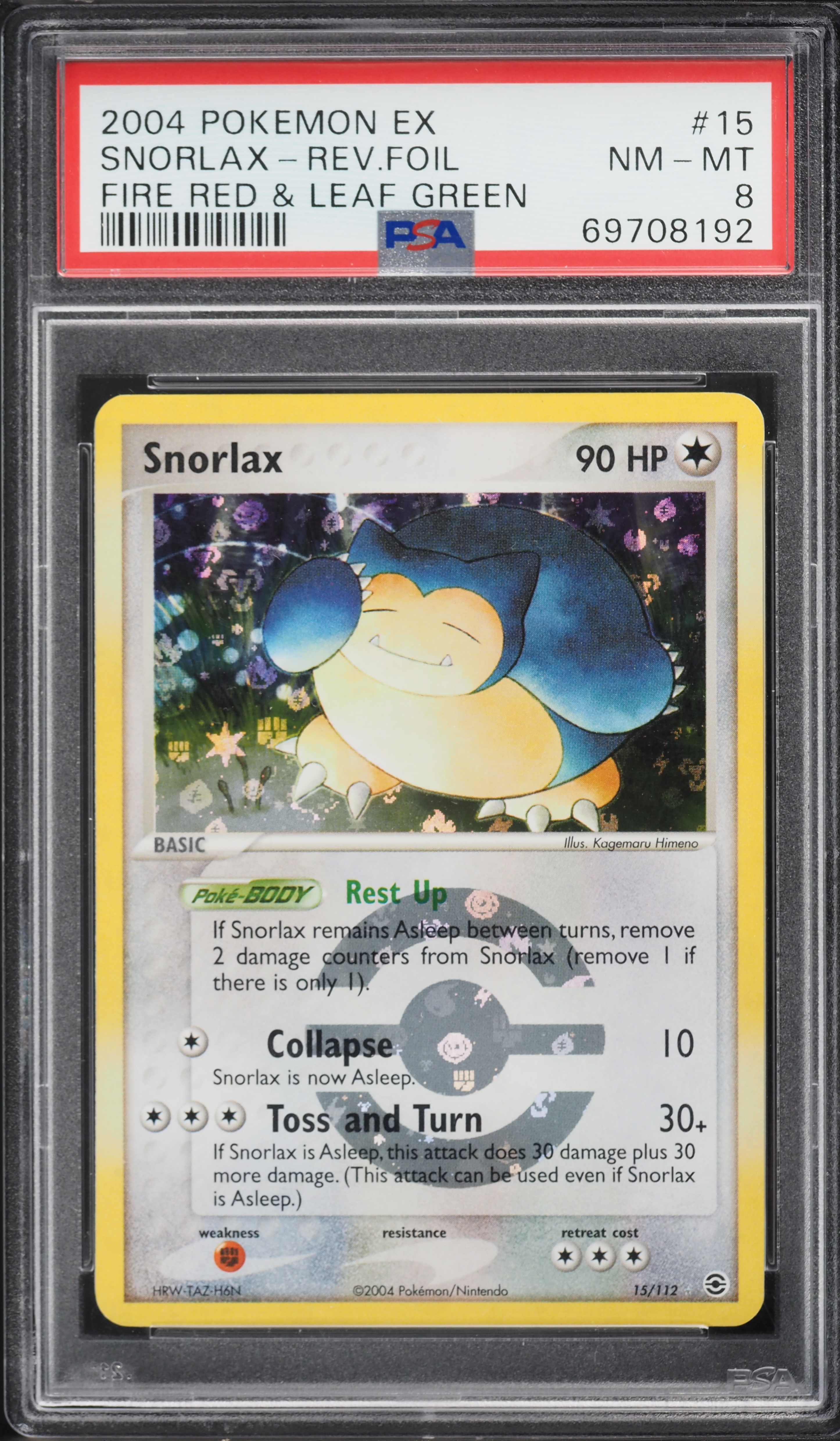 2004 Pokemon EX Fire Red & Leaf Green Reverse Holo Snorlax #15 PSA