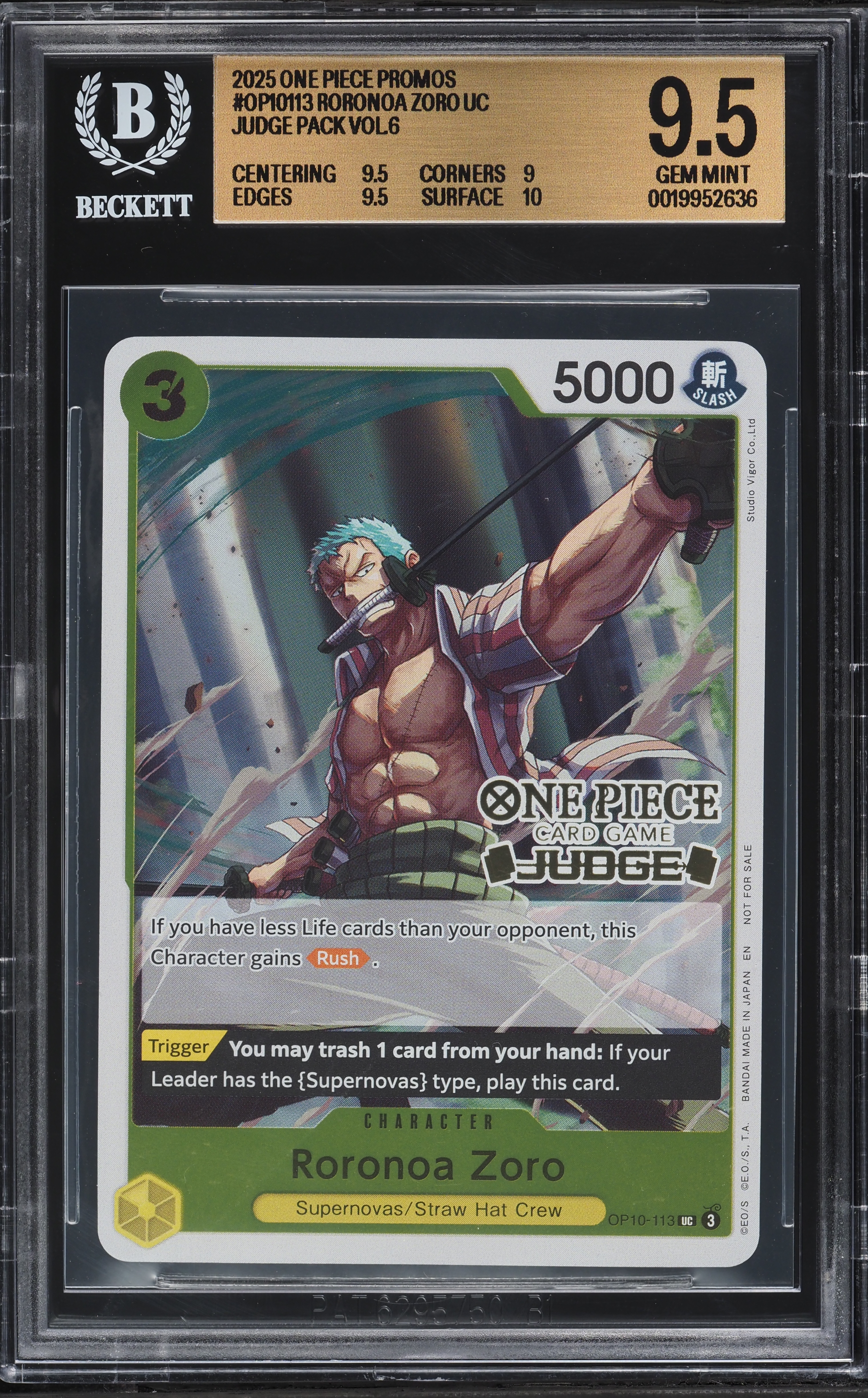 2025 One Piece Promo Judge Pack Vol. 6 Roronoa Zoro #OP10-113 BGS