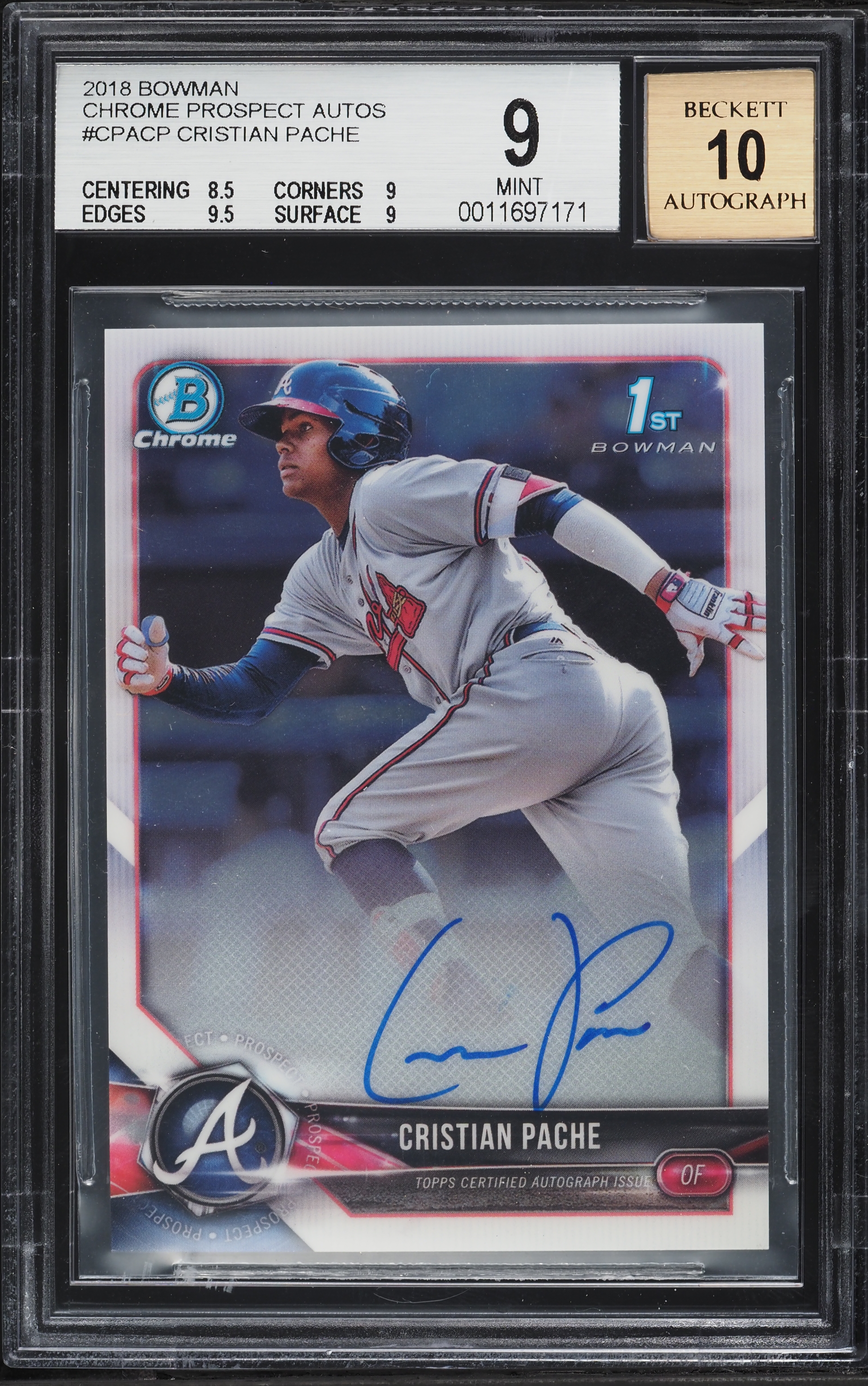2018 Bowman Chrome Cristian Pache PROSPECT AUTO #CPA-CP BGS 9 MINT