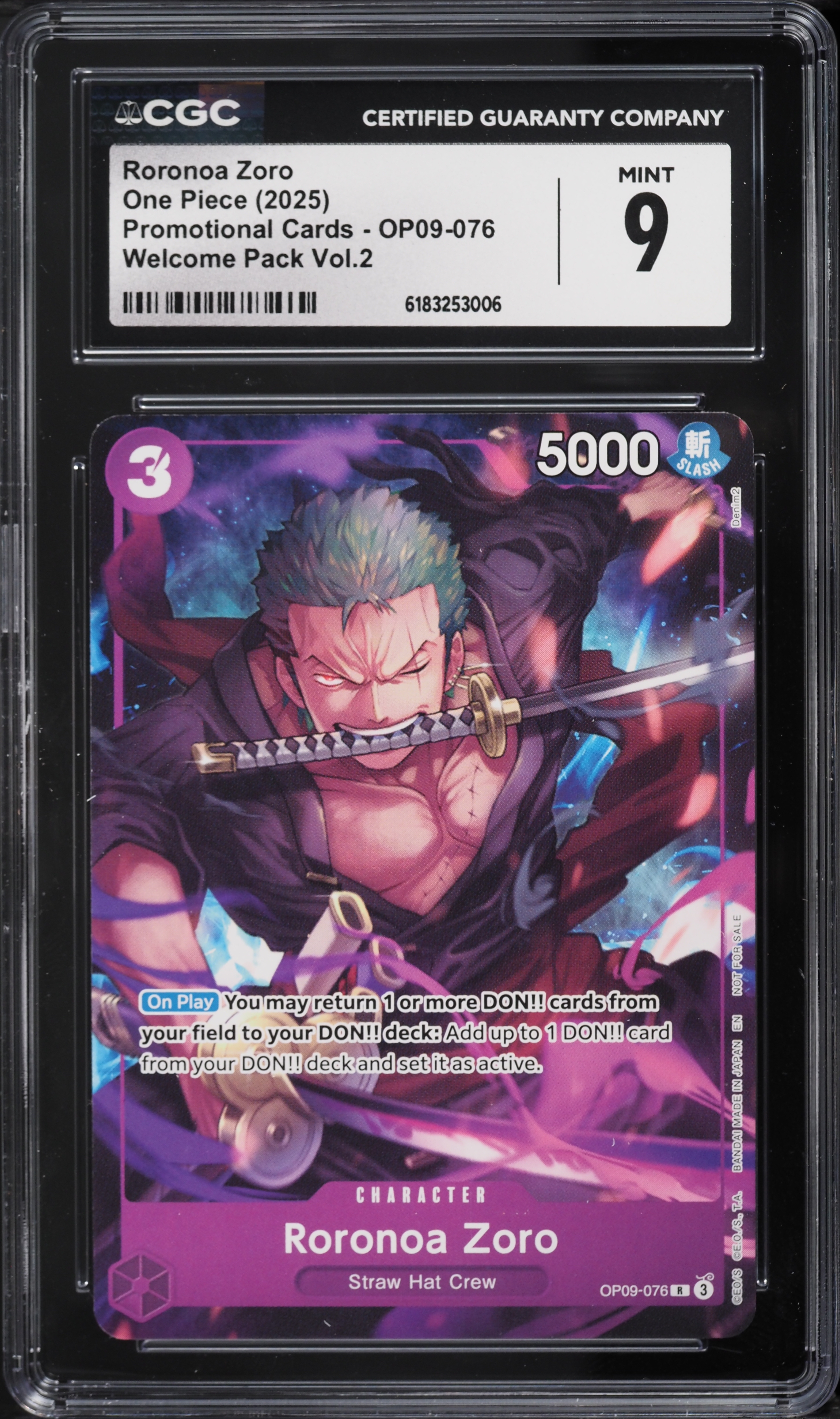 2025 One Piece Promo Welcome Pack Vol.2 Roronoa Zoro #OP09-076 CGC