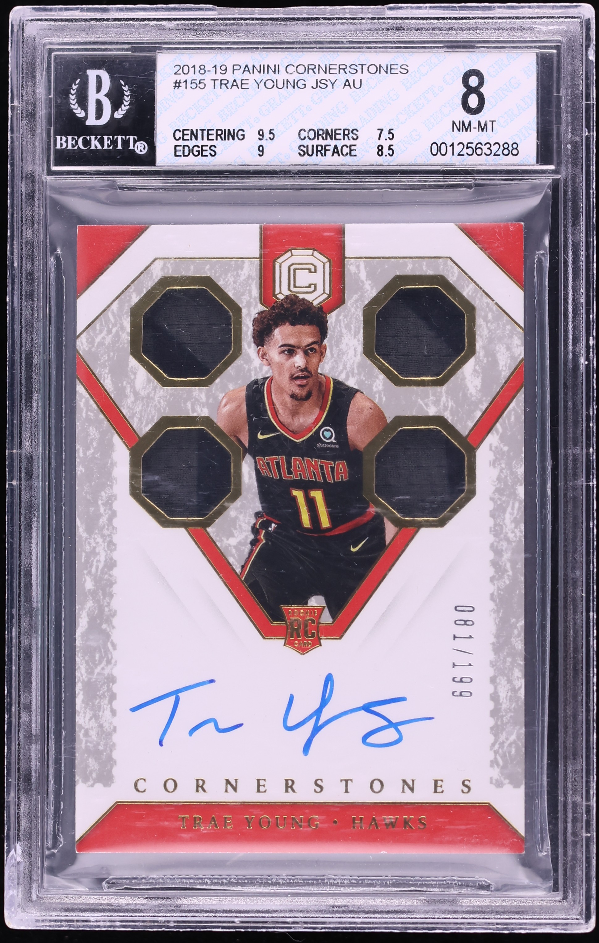 2018 Panini Cornerstones Trae Young ROOKIE PATCH AUTO /199 #155