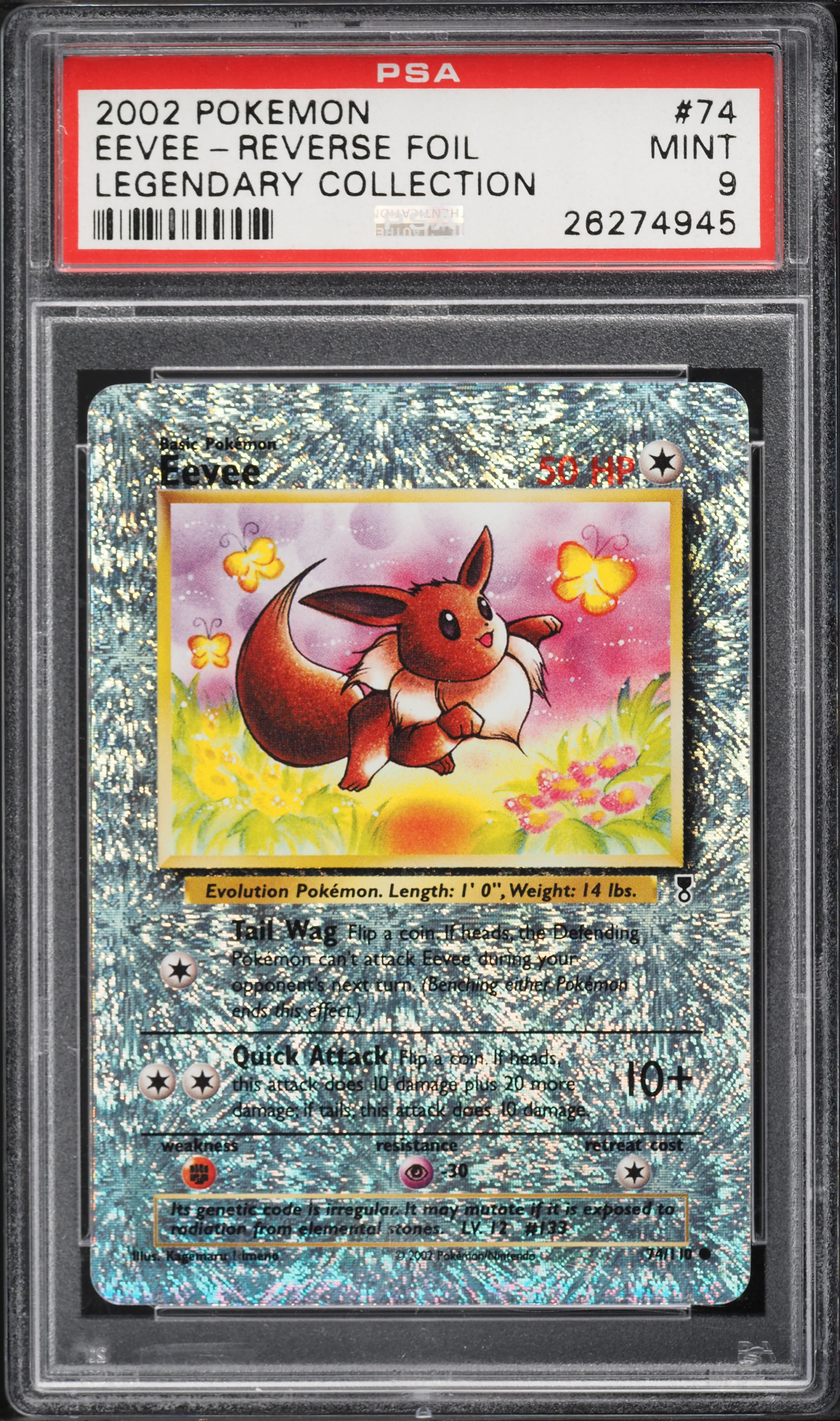 2002 Pokemon Legendary Collection Reverse Holo Eevee #74 PSA 9