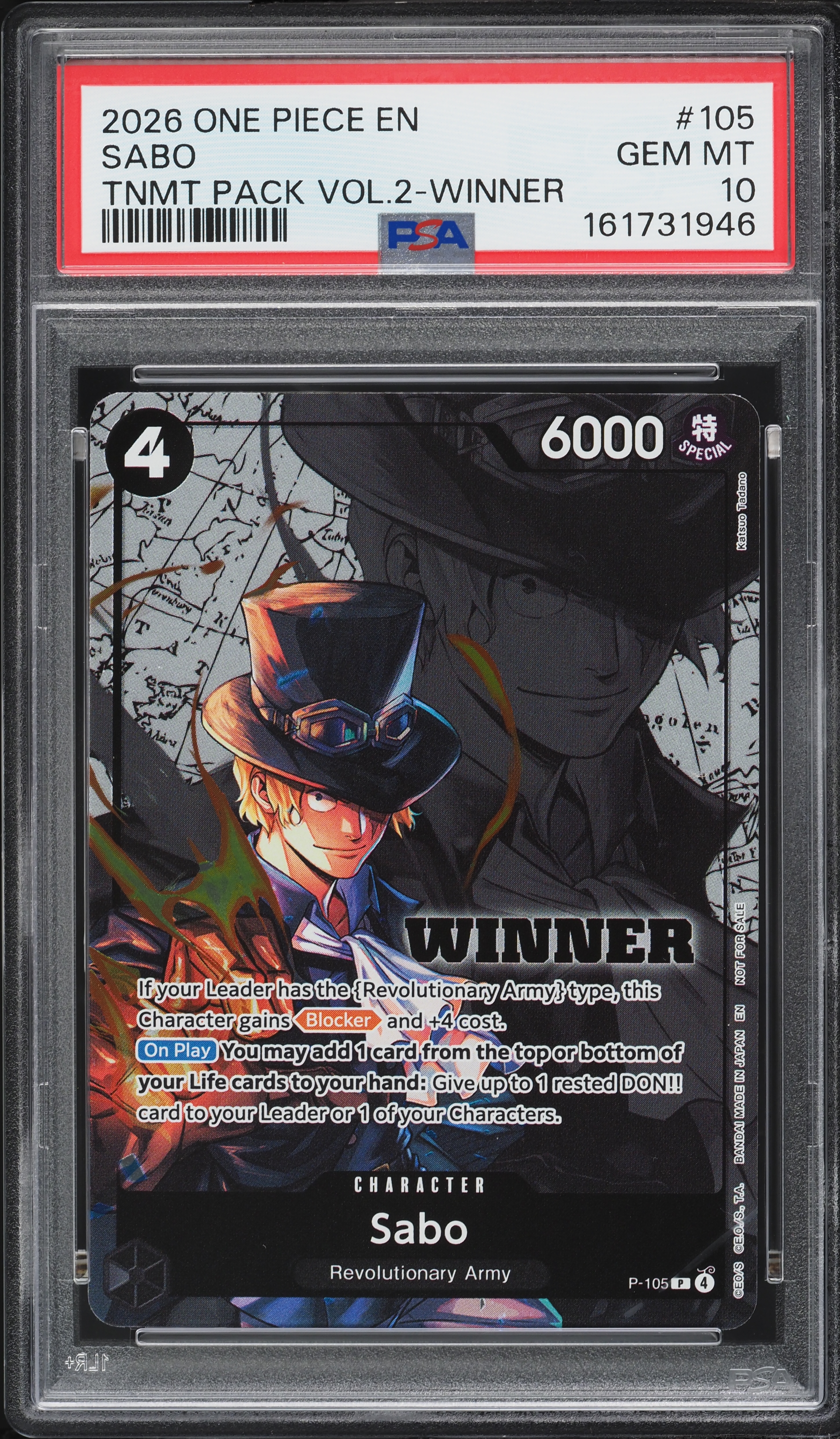 2026 One Piece Promo Tournament Pack Vol. 2 Winner Sabo #P-105 PSA