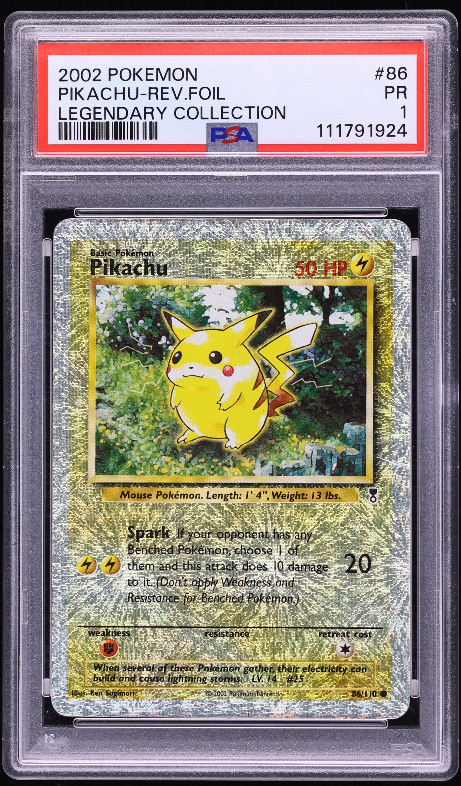 2002 Pokemon Legendary Collection Reverse Holo Pikachu #86 PSA 1
