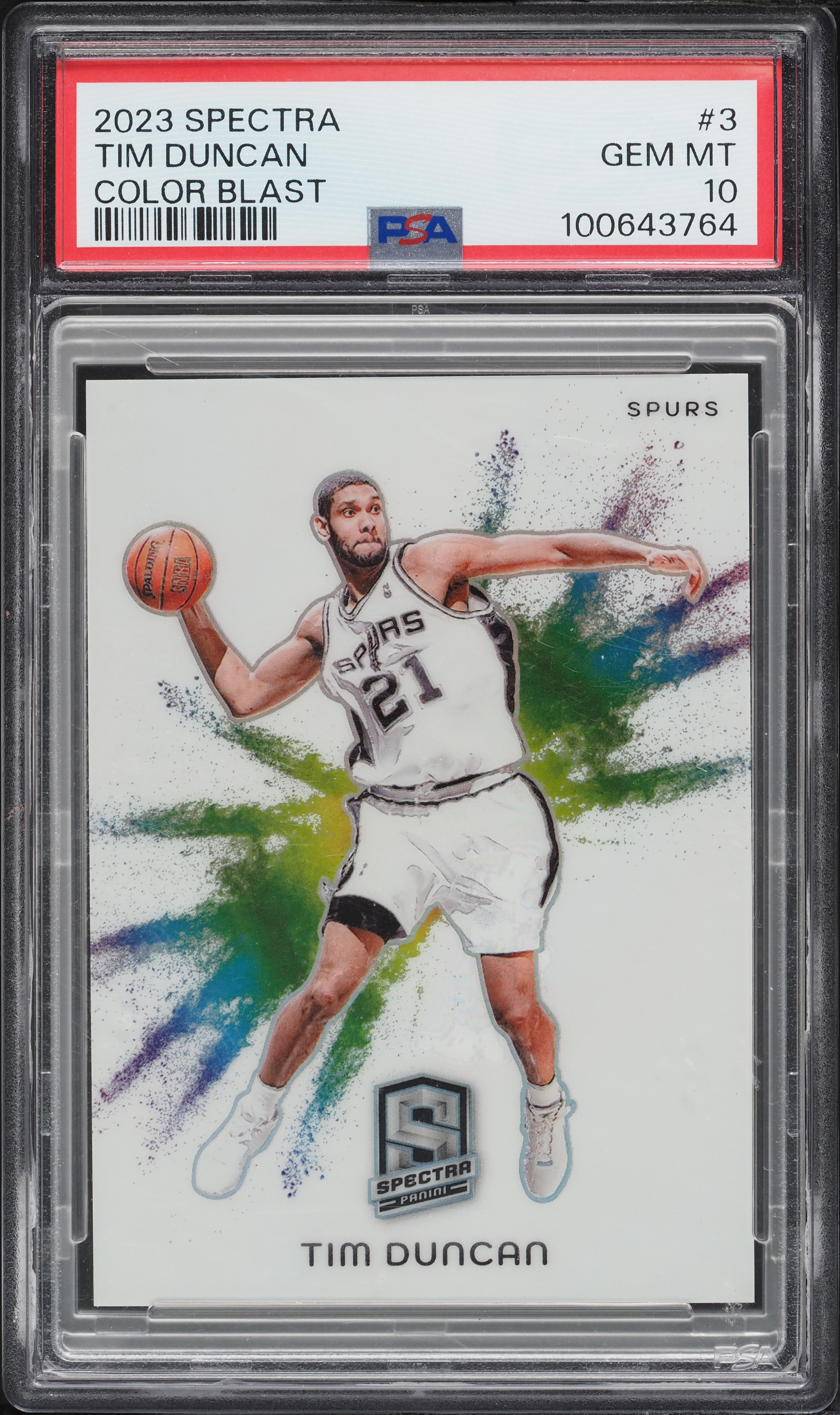 2023 Panini Spectra Color Blast Tim Duncan #3 PSA 10 GEM MINT
