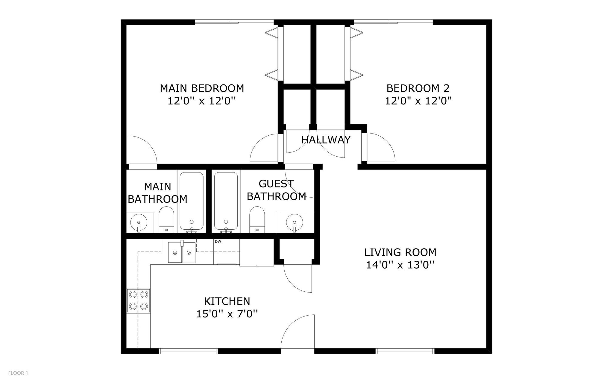 Floorplan of unit 2. Unit 1 is flipped.