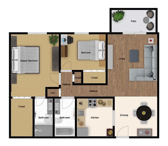 2 Beds | 2 Baths