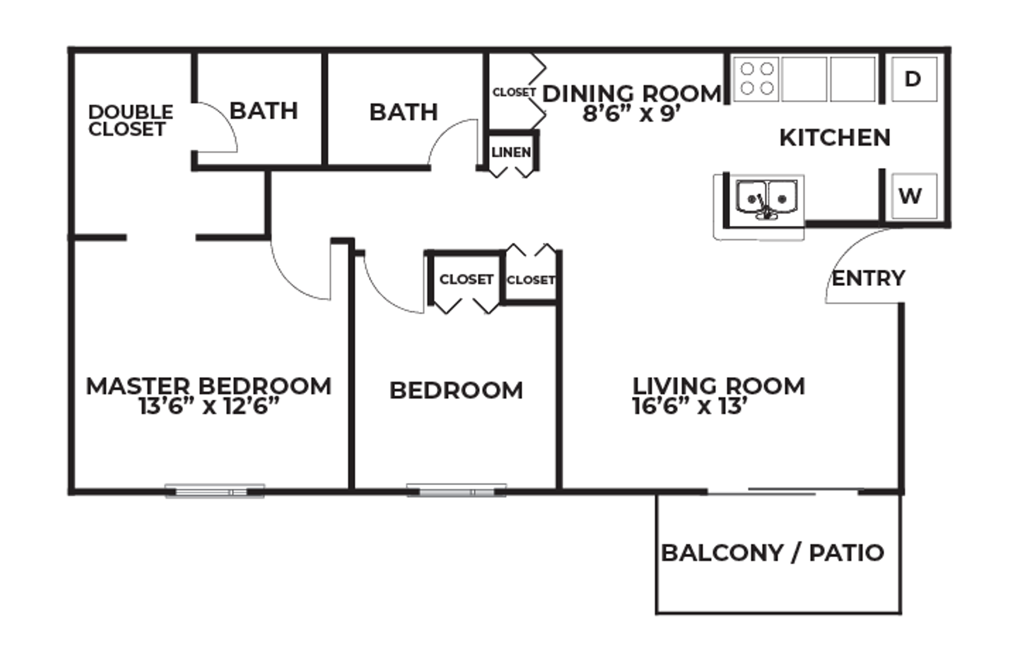 2 bed 2 bath - 900 Sq Ft