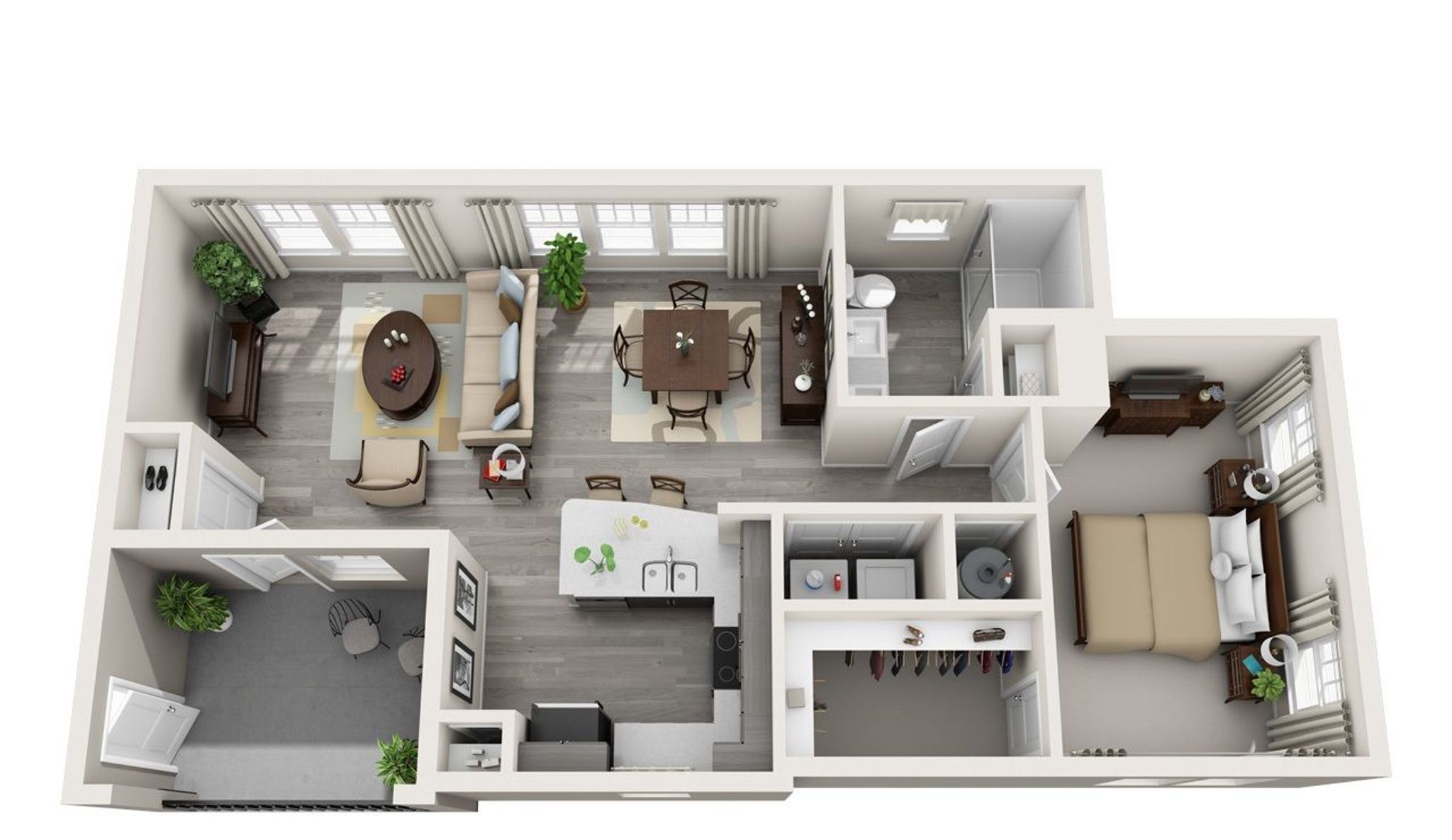 1 Bed, 1 Bath w/ Detached Garage (A1H Grey Palette) | 824 sq. ft.