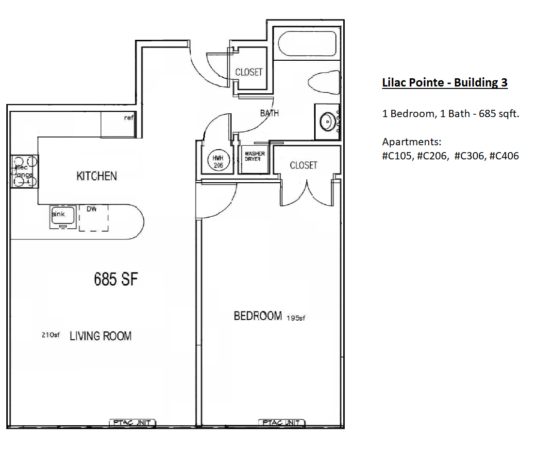 6649 B3 - 1BR-1BA 685 sqft. (#C105, C206, C306, C406)