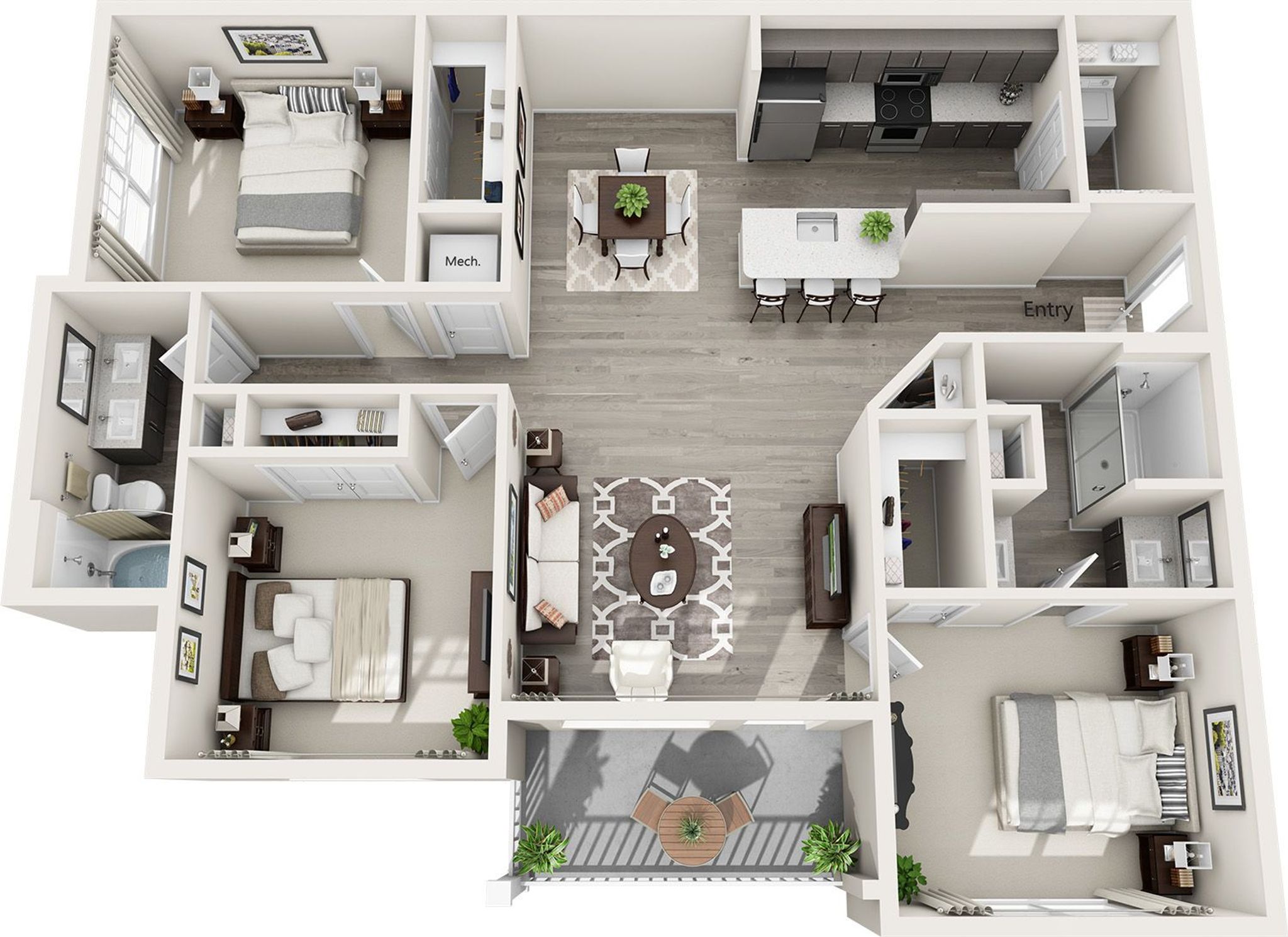 3 Bed, 2 Bath (C1) | 1291 sq. ft. 