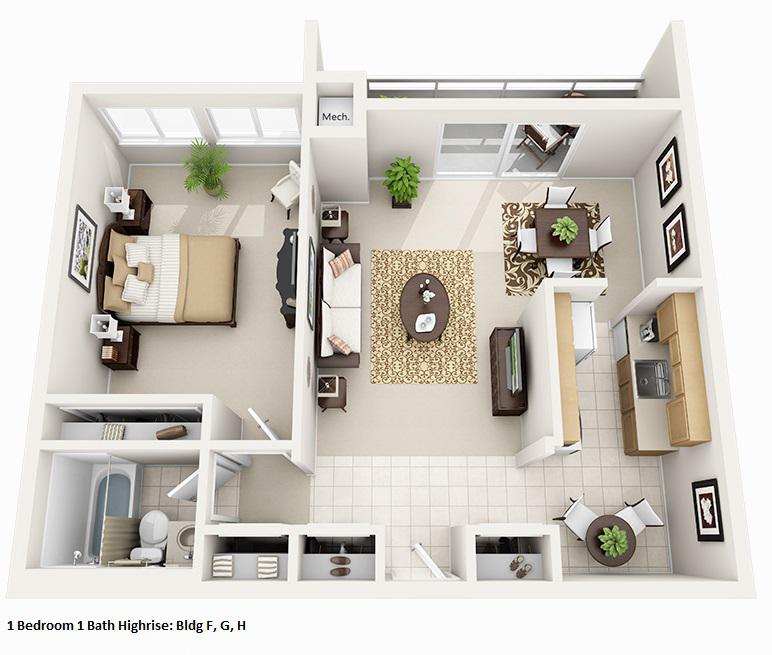1x1 Highrise, 756 sq. ft.