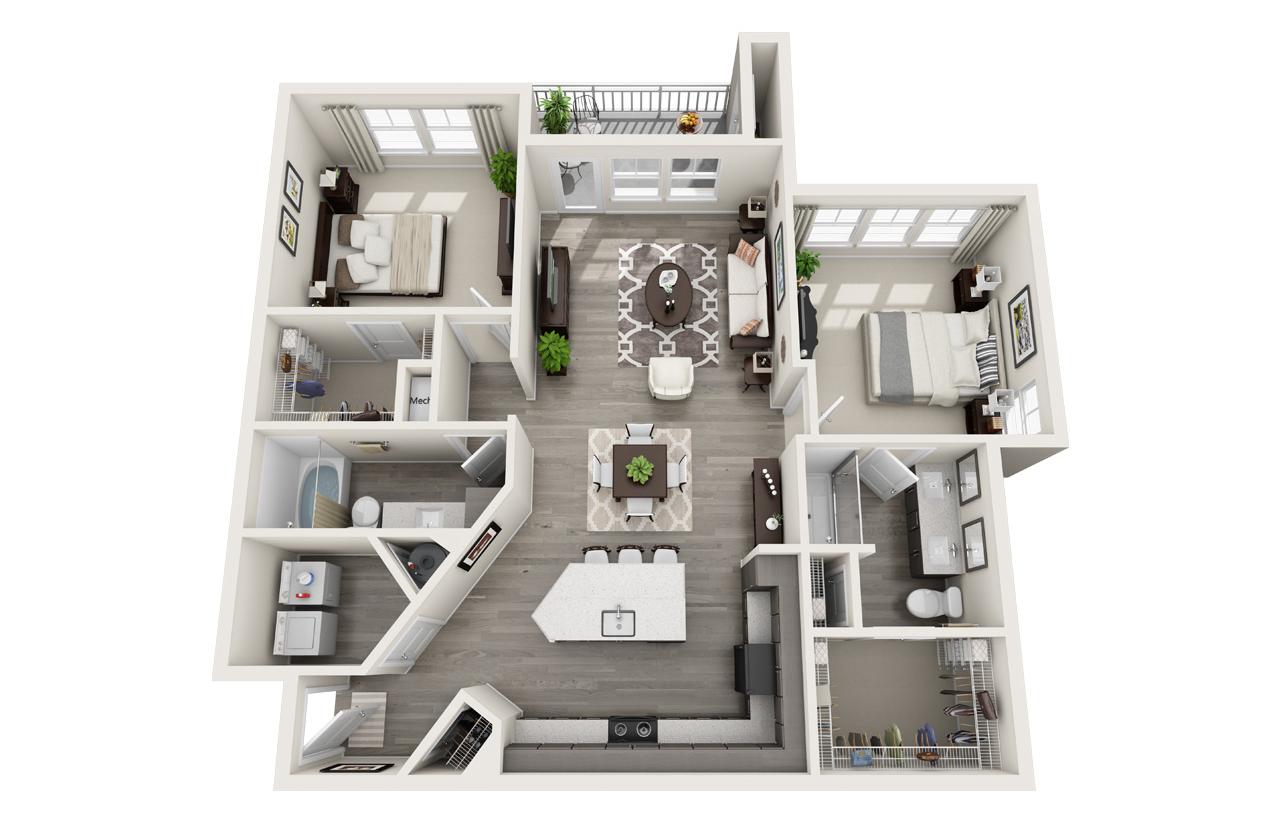 2 Bed, 2 Bath - 1,256 sq ft (B2) Neutral Palette