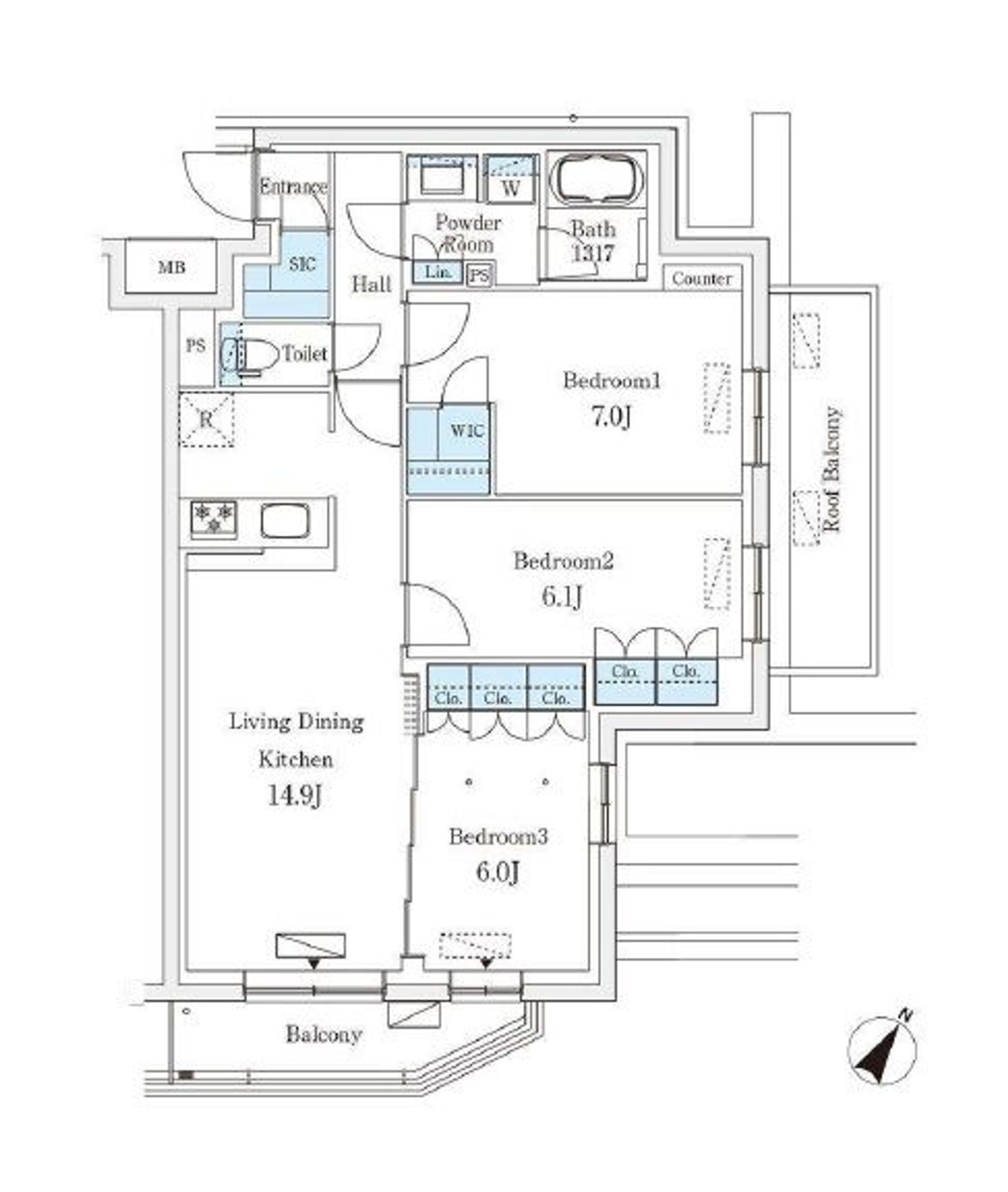 3LDK＋WIC＋SIC＋RB　75.17㎡