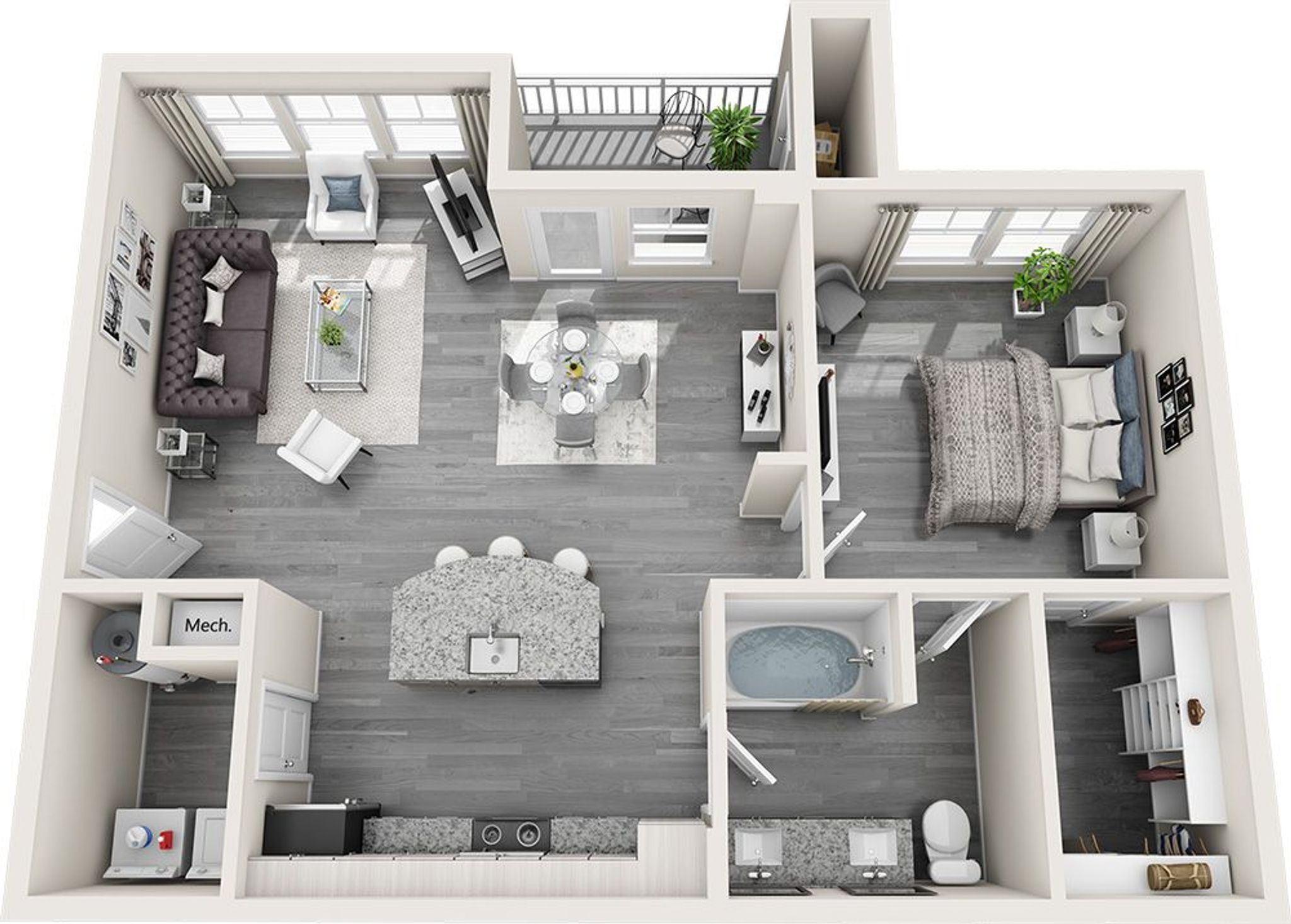 1 Bedroom, 1 Bath - 838 sq ft (A2) Grey Palette