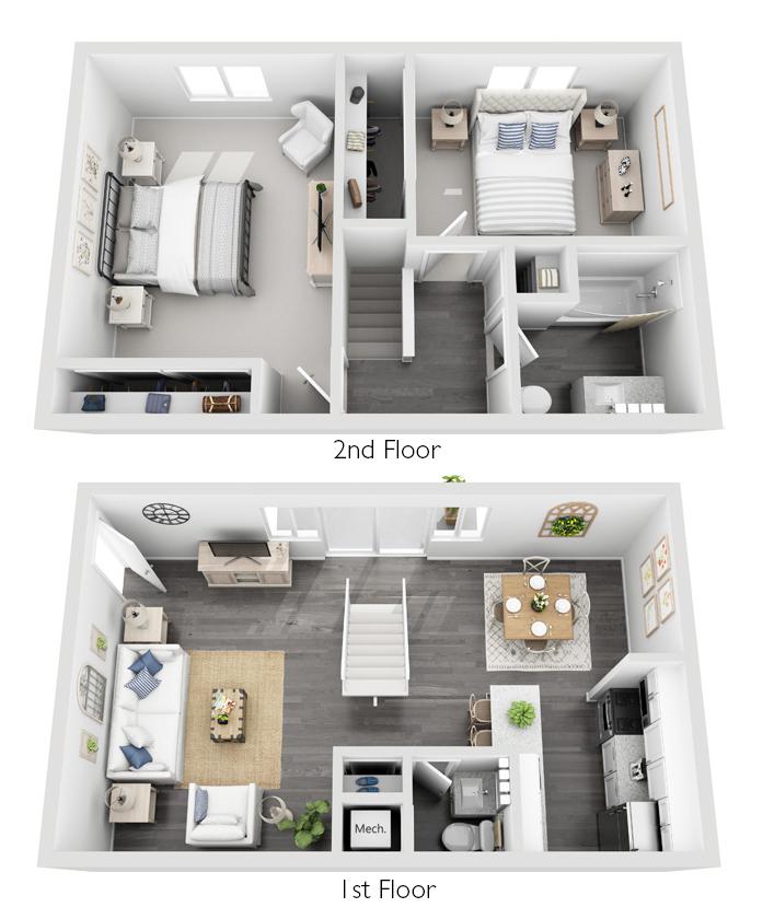 2 Bed, 1.5 Bath Townhome (BD1)