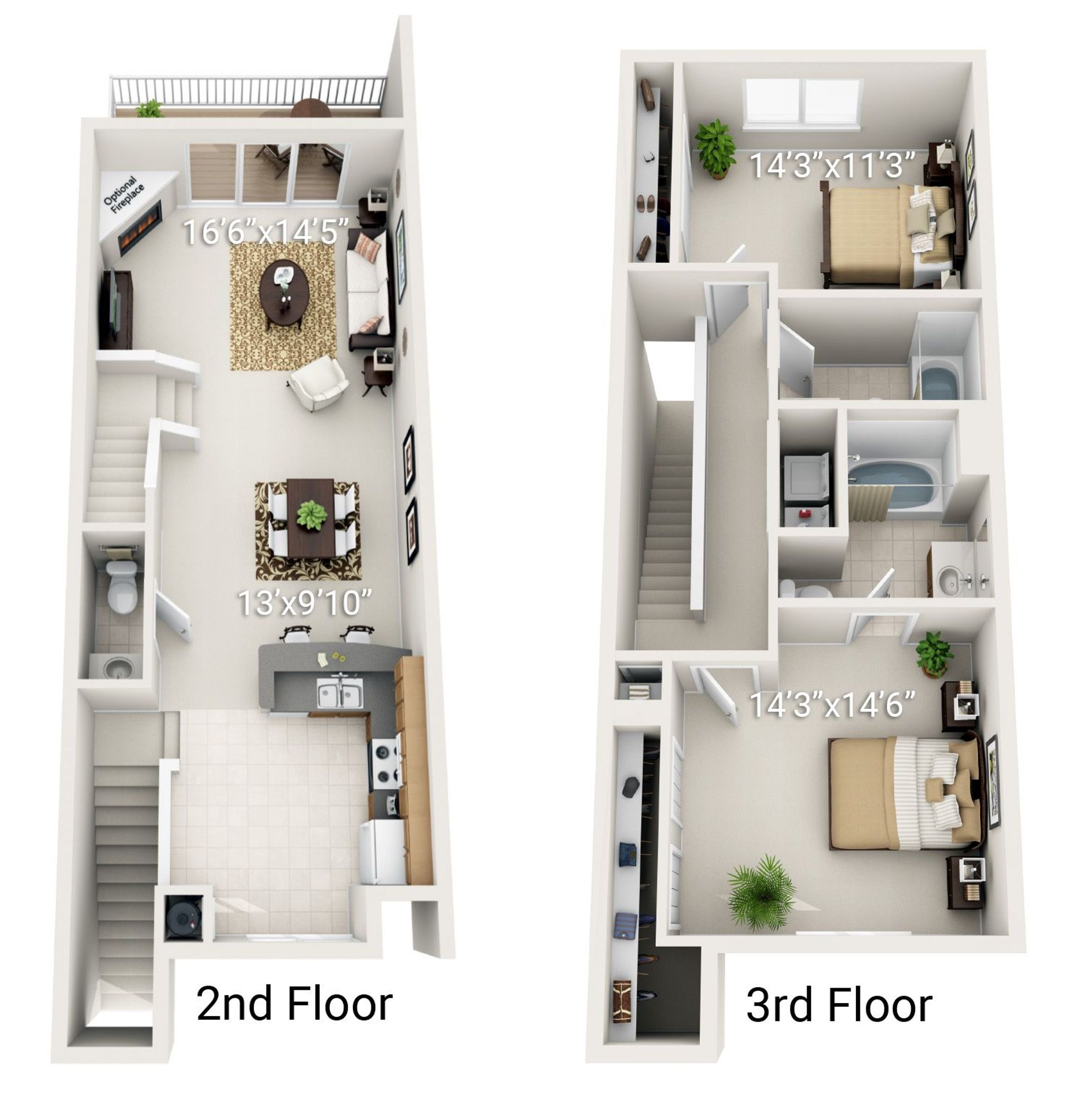 2 Bed, 2.5 Bath Townhome (BE1) - 1301-1373 sq. ft.