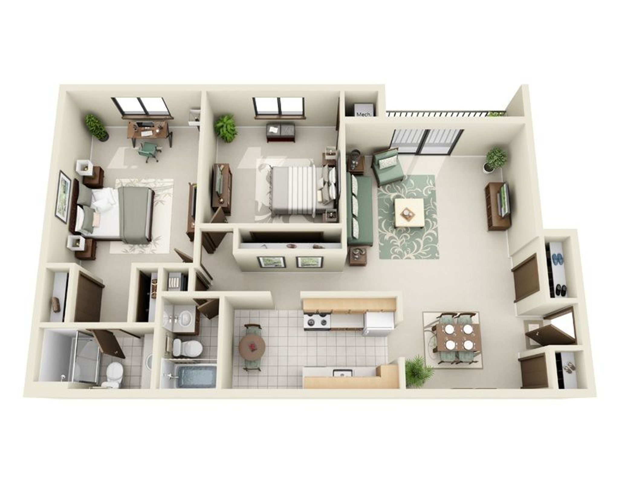 2 Bedroom, 2 Bath 2x2