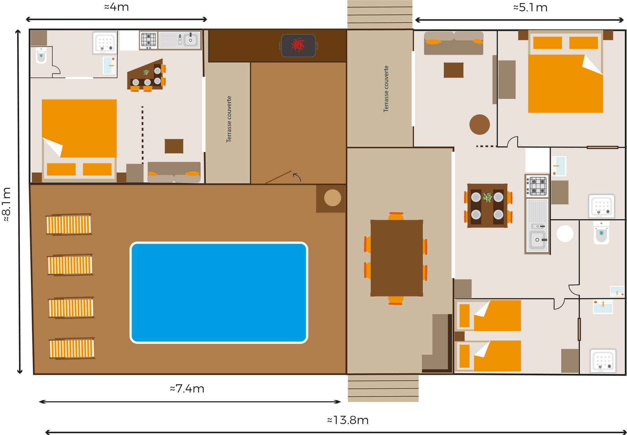 Chalet-duo-premium-piscine-6p