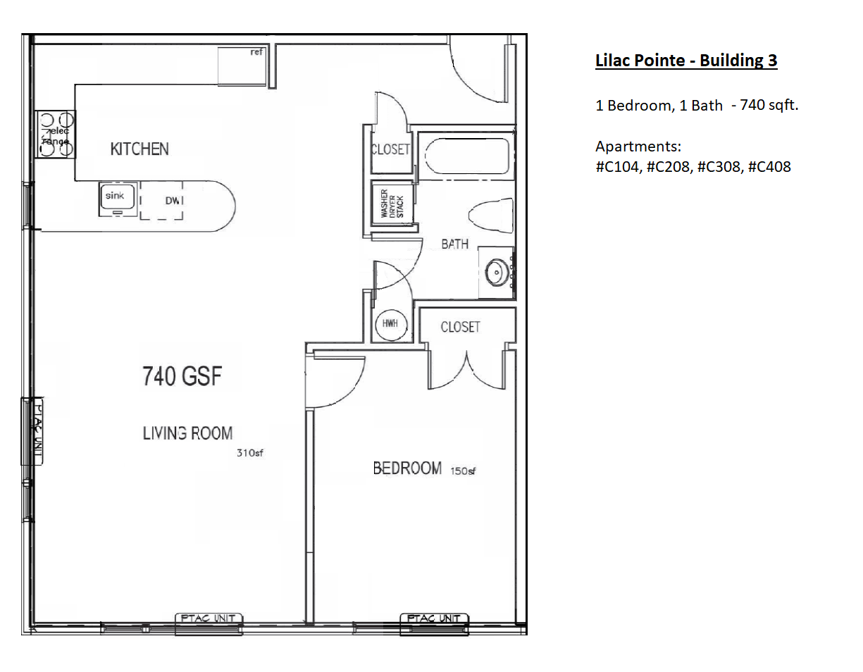 6649 B3 1BR-1BA 740 sqft. (#C104, C208, C308, C408)