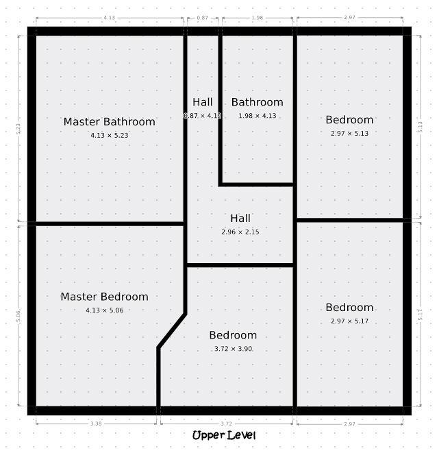 Upper level, measurements are not exact.