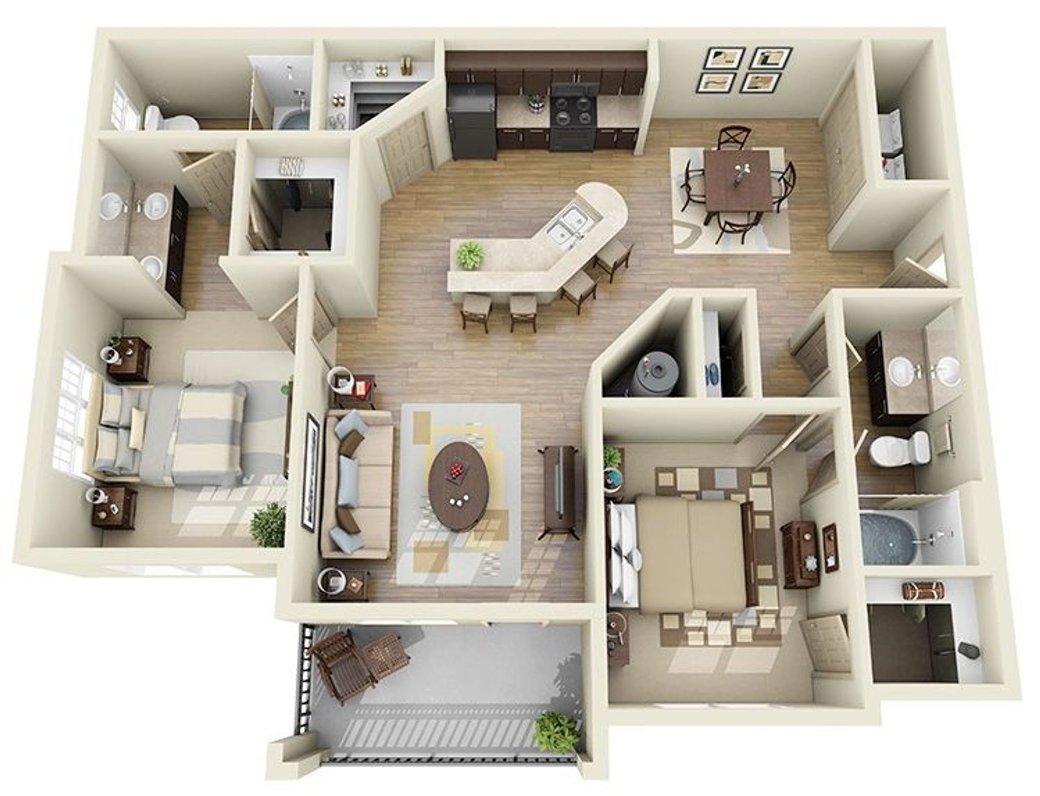 2 Bed, 2 Bath (B2 - Neutral Palette) | 1,193 sq. ft. 