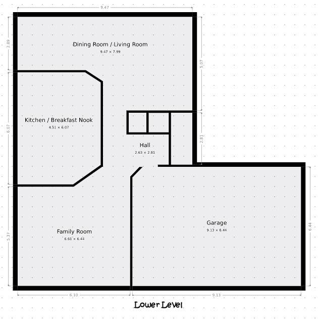 Lower level, measurements are not exact.