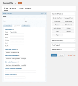 How to set Gravity Forms Controls - Appearance Settings