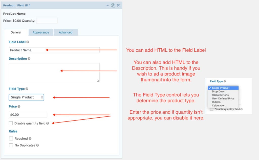 website shopping cart - Product Field