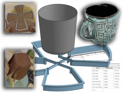 A 3D printed cookie cutter showing parametric measurements, four of these are glued together