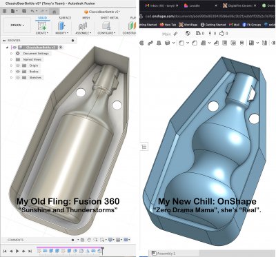 Two slip casting molds, one in Fusion 360, one in Onshape