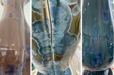 Three cracked crystal glazes porcelain vases