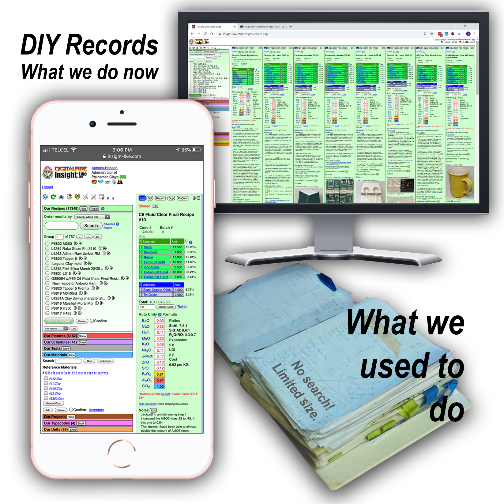 The binder you used to keep records in. The computer and phone we should use now.