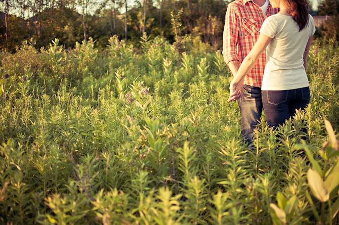 Loving couple in field