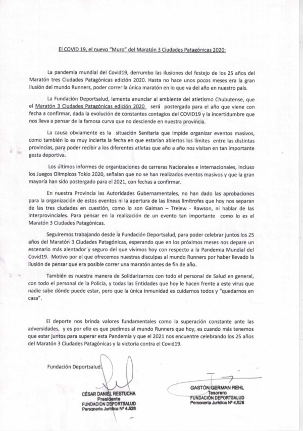 Comunicado oficial de la suspensión de la competencia.