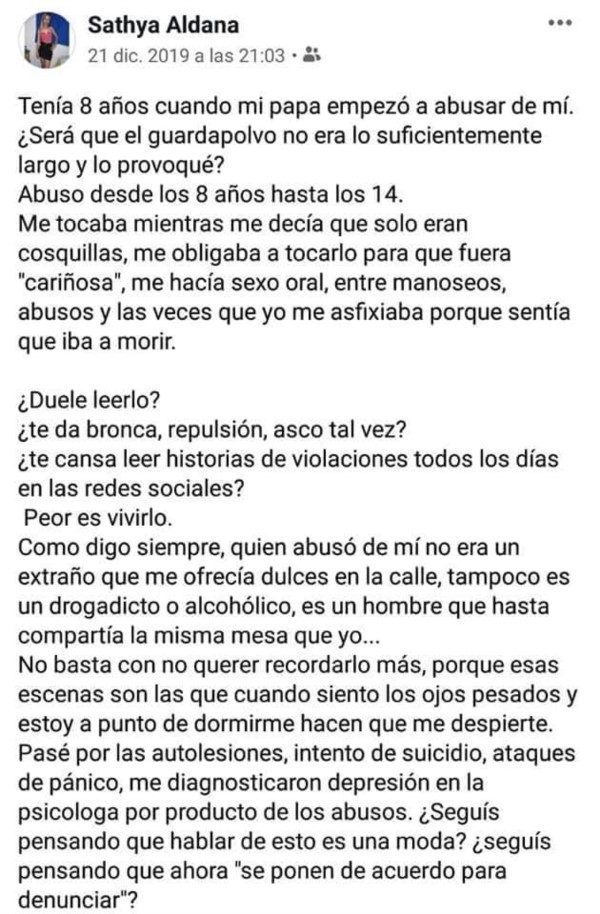 El pasado 21 de diciembre, la joven  realizó un desgarrador posteo en Facebook. 