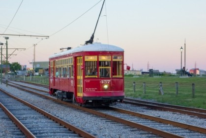 Streetcar scooting along the waterfront