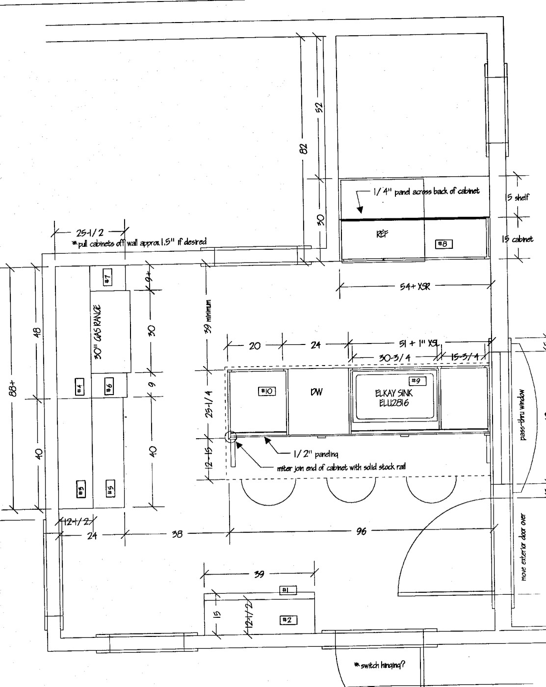 Photo Detail Floor plan of the new kitchen. North wall is on the left