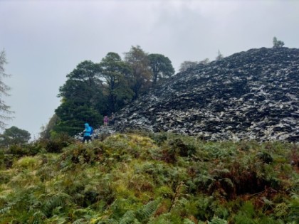 Descending the slate pile