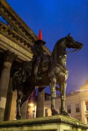 Duke Wellington, with his traditional traffic cone