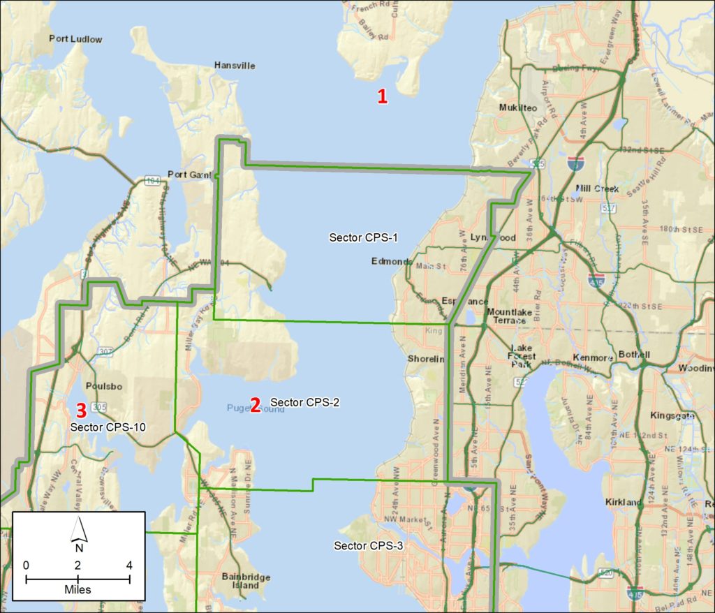 Map of northern section of Central Puget Sound GRP with numbers corresponding to the locations noted above