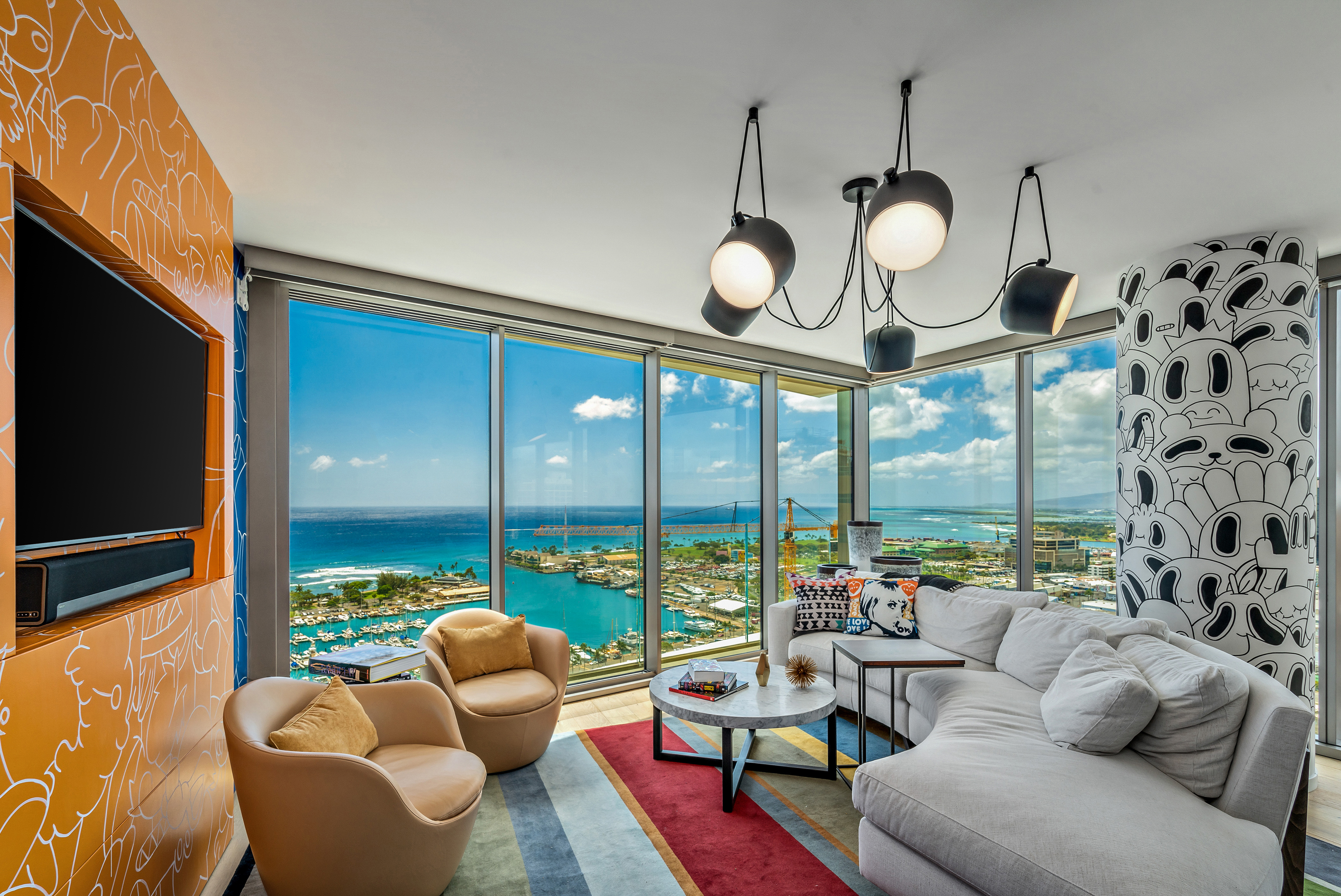 honolulu condominium with artistic wall murals at 1001 Queen Street