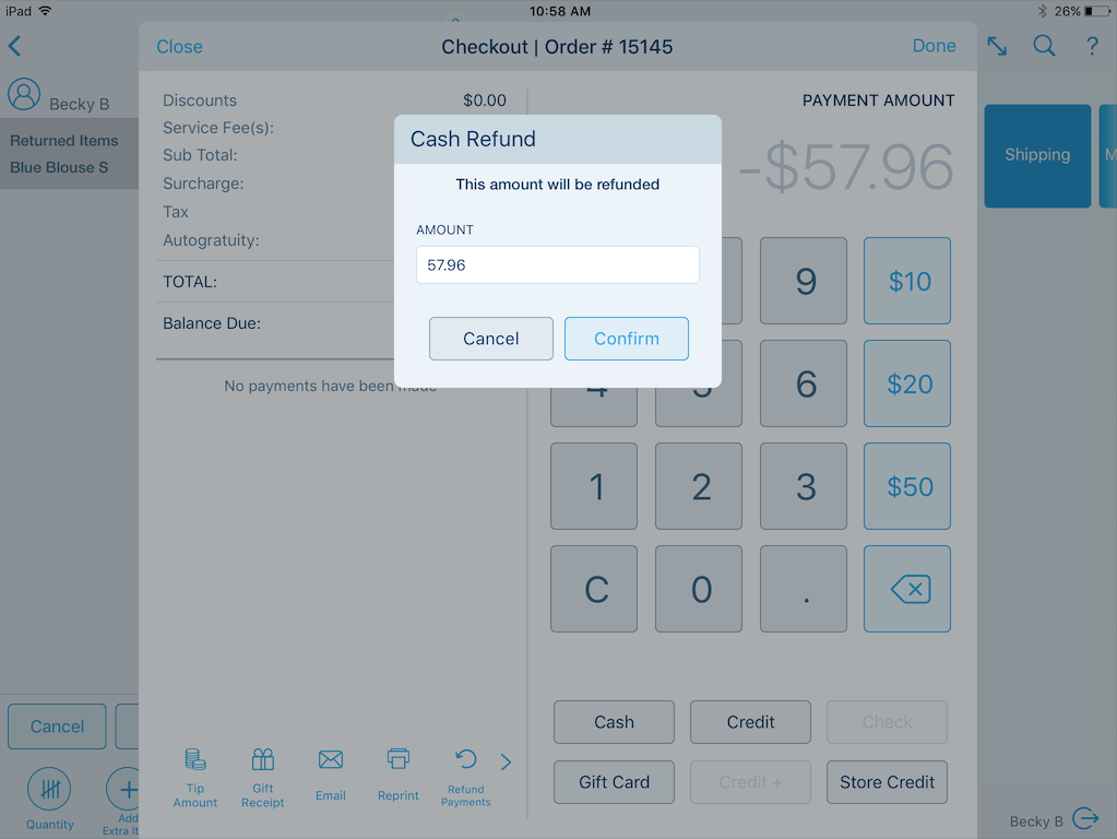 Refund, Void, Comp, or Exchange Items