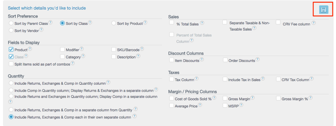 product mix report revel